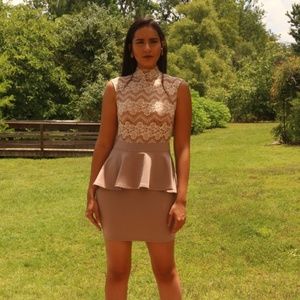 Women's Agaci Nude Mesh Open Back Dress SZ Medium